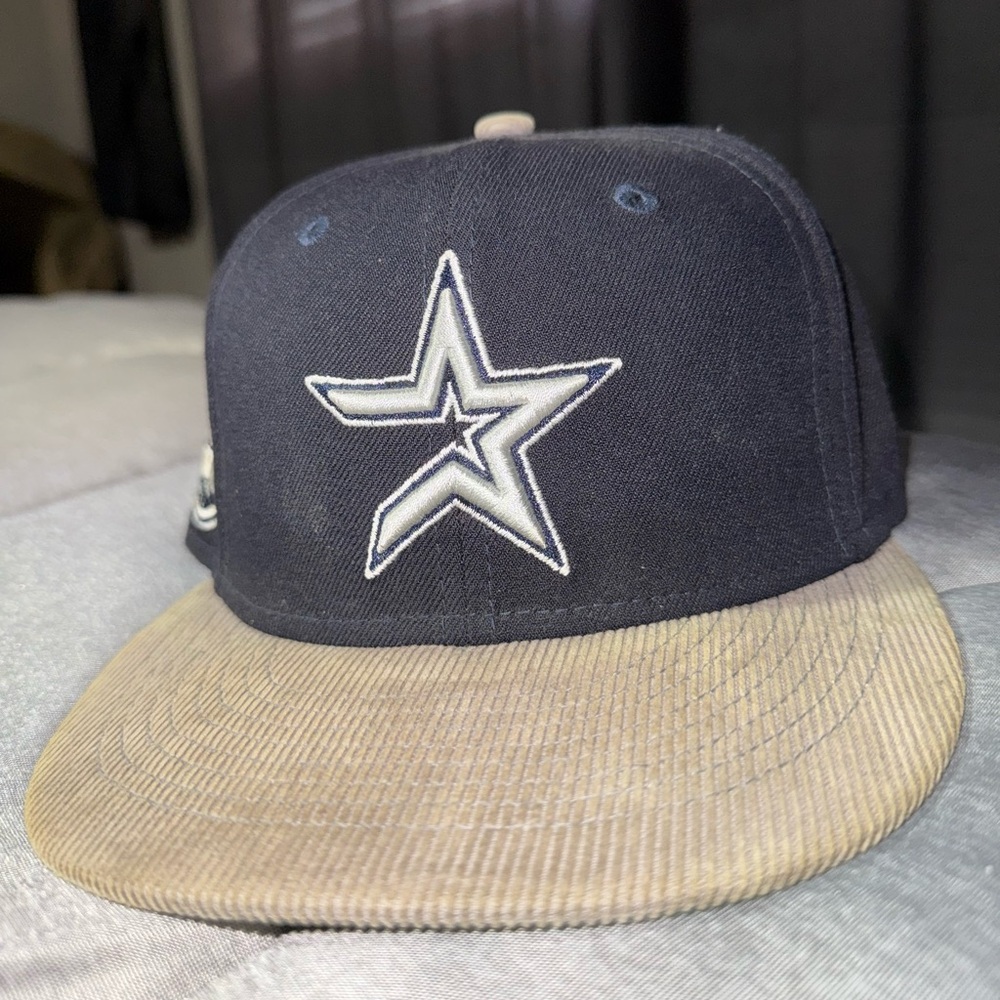 Astros Navy Grey Corduroy Fitted Hat - 7 3/8